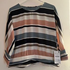 Zara striped long sleeve work blouse